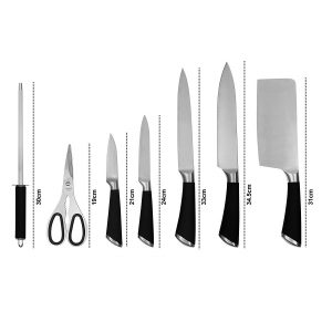 Set cutite bucatarie Priority Chef cu foarfeca, pila si suport, otel inoxidabil, 8 piese