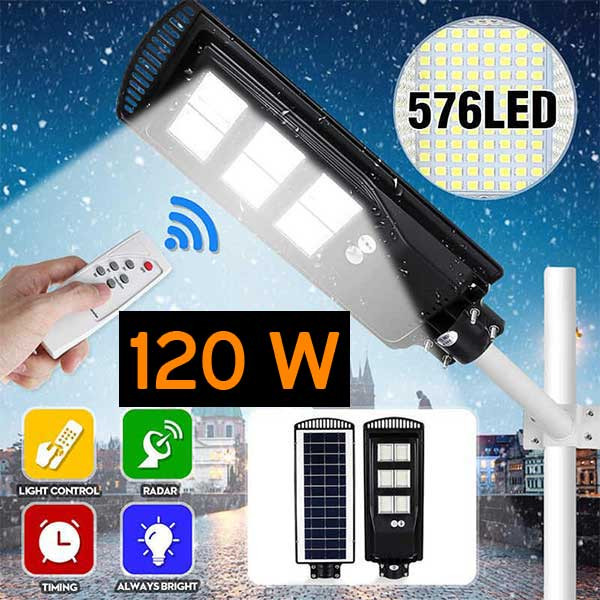 Lampa Solara stradala 120w senzor de miscare, panou solar incorporat , suport si Telecomanda - DiversMagazin