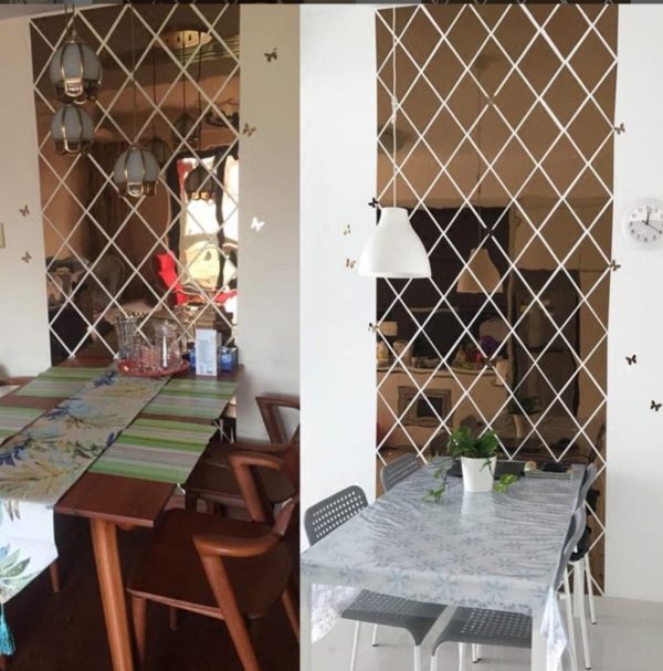 Set 32 Oglinzi Acrilice Sticker Auto-adeziv Decorativ pentru Baie Living si Bucatarie 50 x 100 cm Argintiu - imagine 3