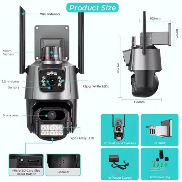 Camera de supraveghere dubla 4G,  exterior/interior, Ultra HD, zoom, rotire, comunicare bidirectionala, alarma, senzor miscare - imagine 6