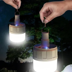 Bec reincarcabil si lanterna solara portabila pentru camping, USB si carlig pentru agatare