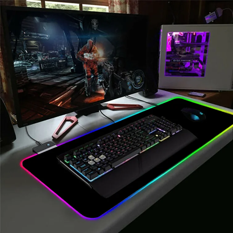 Mouse Pad gaming cu iluminare RGB Led 80 x 40 negru ,pentru birou - imagine 9