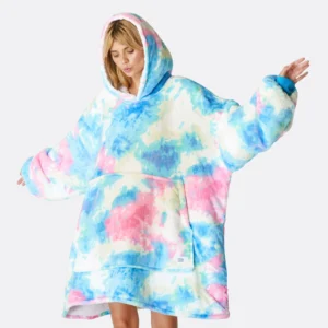 Patura tip hanorac cu blana si gluga pentru dama cu imprimeu  multicolor