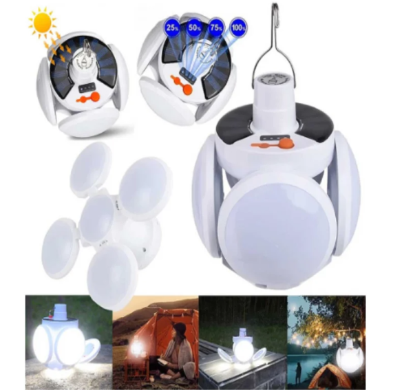 Lampa Solara Pliabila, 5 Moduri iluminare, Impermeabila, Alba, prindere cu Carlig - imagine 3