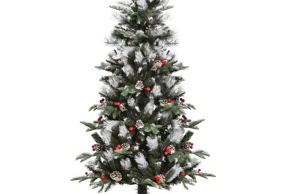 Brad artificial de Craciun tip nins, decorat cu conuri pin rosii, inaltime 180 cm