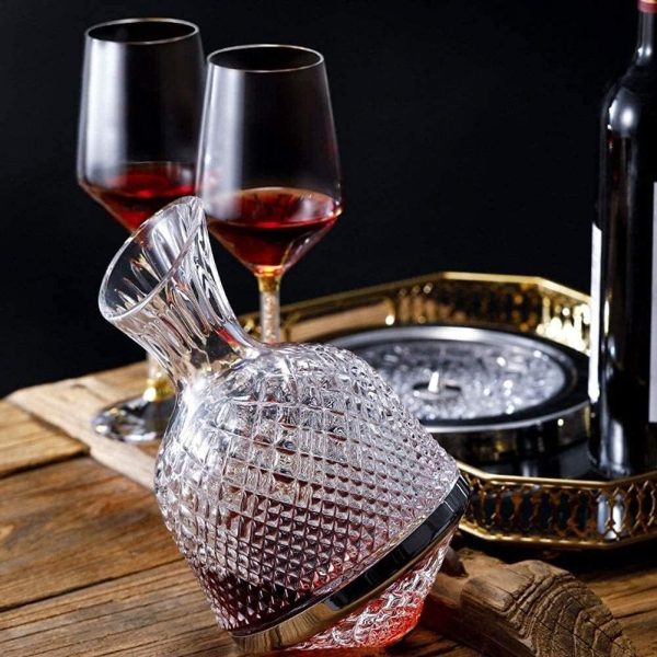 Decantor de vin rotativ de lux, din sticlă transparentă, - imagine 2