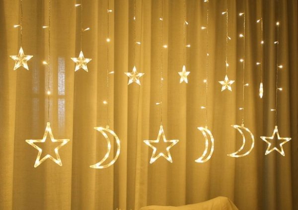 Instalatie Perdea Stele cu Luna, Alb Cald, 3×1 metri, Interconectabila