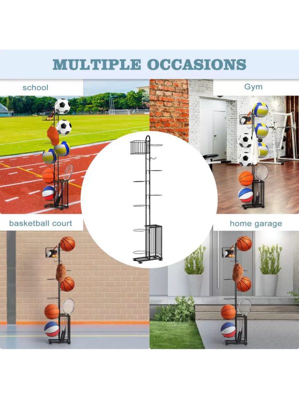 Raft de depozitare multifuncțional pentru echipamente sportive cu 7 rafturi, carlige si cos - imagine 4