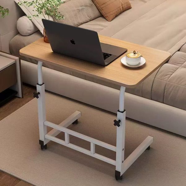 Masa laptop reglabila cu blat din lemn, mini birou cu roti, ajustabila, 80x40 cm - imagine 2