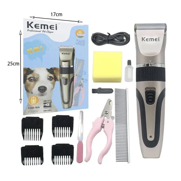 Masina de tuns animale Kemei Pro fara fir, 1200 mAh, accesorii incluse - imagine 2