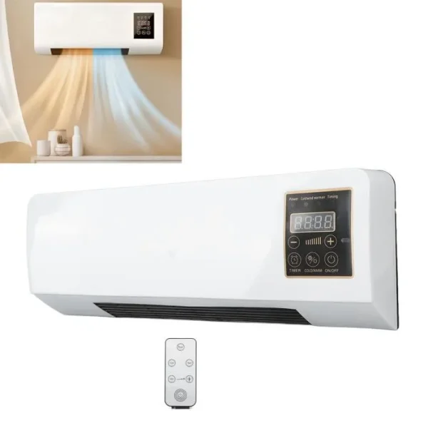 Mini aer conditionat cu ventilator, 2 in 1, 55 cm, Rece/Cald, 16 - 40 grade, 1800W, cu telecomanda, Alb