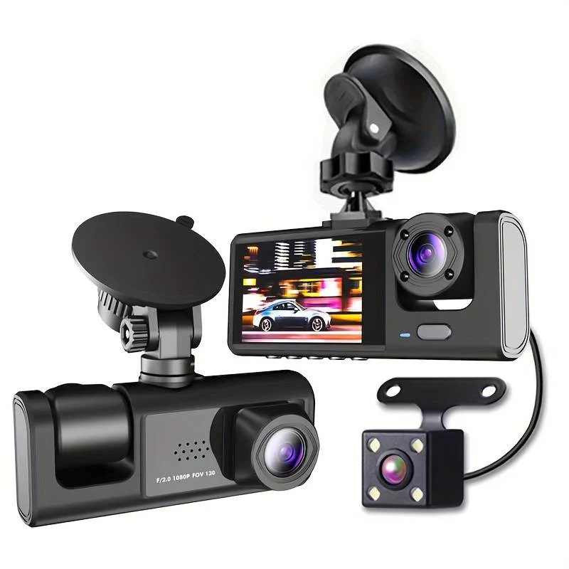 Camera auto tripla FullHD, 3 camere-fata/spate/interior, ecran 2”