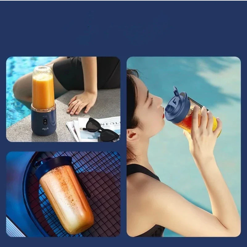 Mini Blender Portabil Electric, Cu Acumulator, 2 Recipiente, 6 Lame 3D, 300 ml, Albastru - imagine 5