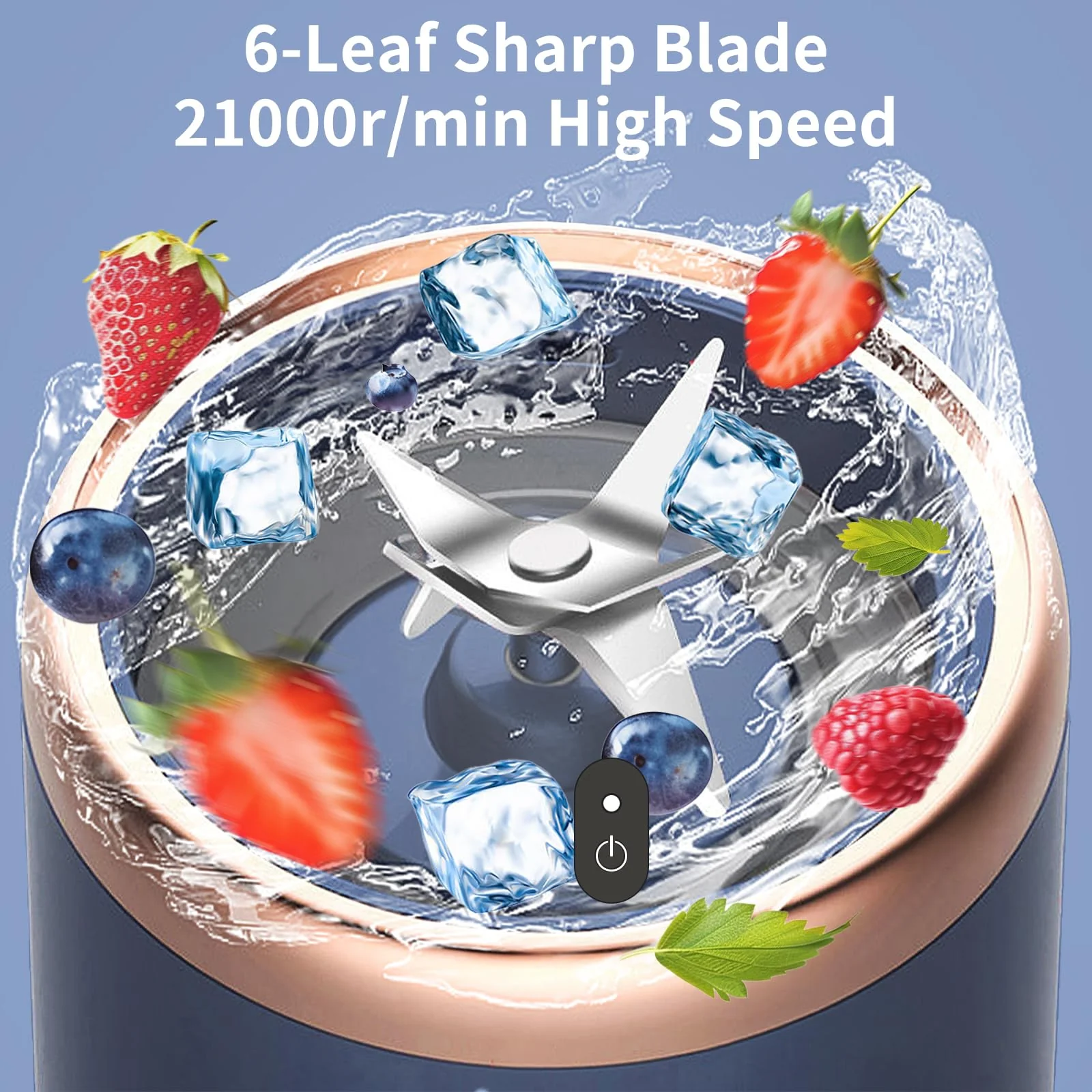 Mini Blender Portabil Electric, Cu Acumulator, 2 Recipiente, 6 Lame 3D, 300 ml, Albastru - imagine 2