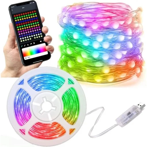 Instalatie LED de 10 metri, bandă RGB cu Bluetooth și aplicatie telefon - imagine 4